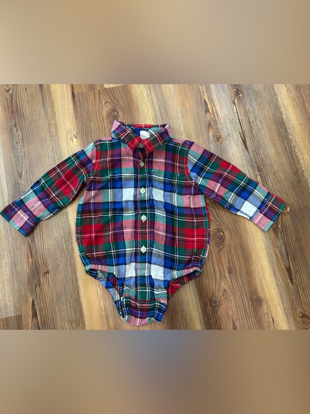 GAP Plaid Button-Down Bodysuit - Red, Green & Blue 12-18M